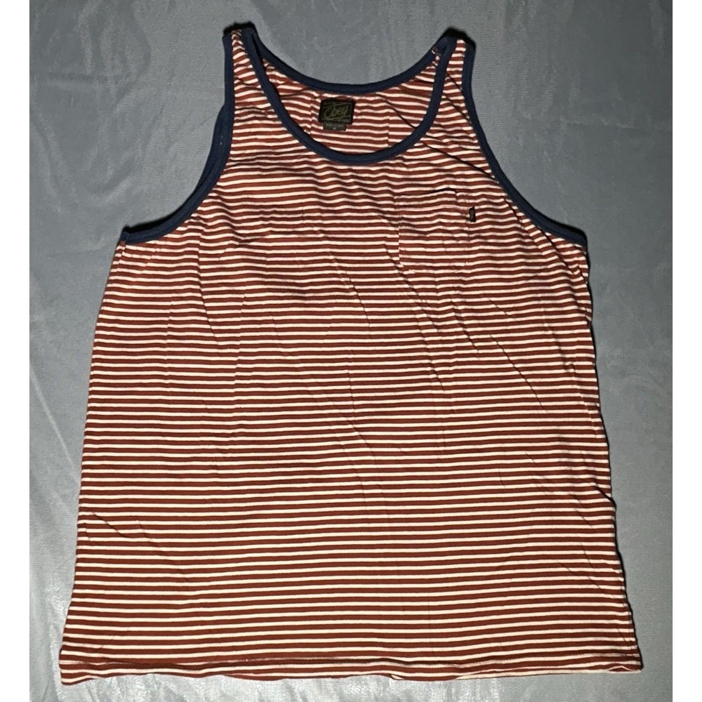 Obey Redding Striped Tank Top Pocket Rust White Stripe Navy Blue Trim Size M